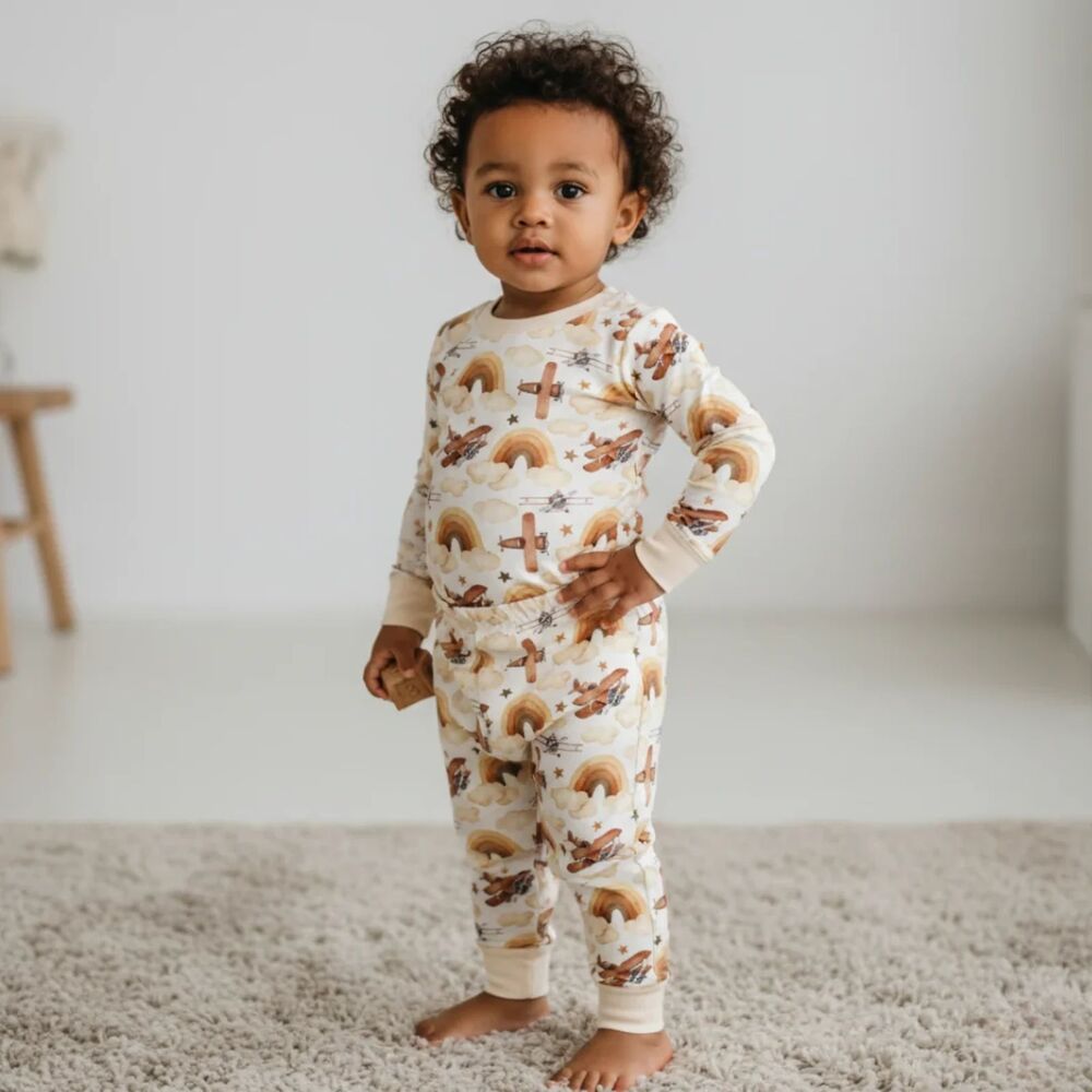 NWT Sofia & Mila Bamboo Two-Piece Pajama Neutral Skies Size 7-8 Hypoallergenic